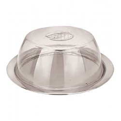 Boleira Sem Pé Prato 32cm Aço Inox Tampa Acrílica 26cm